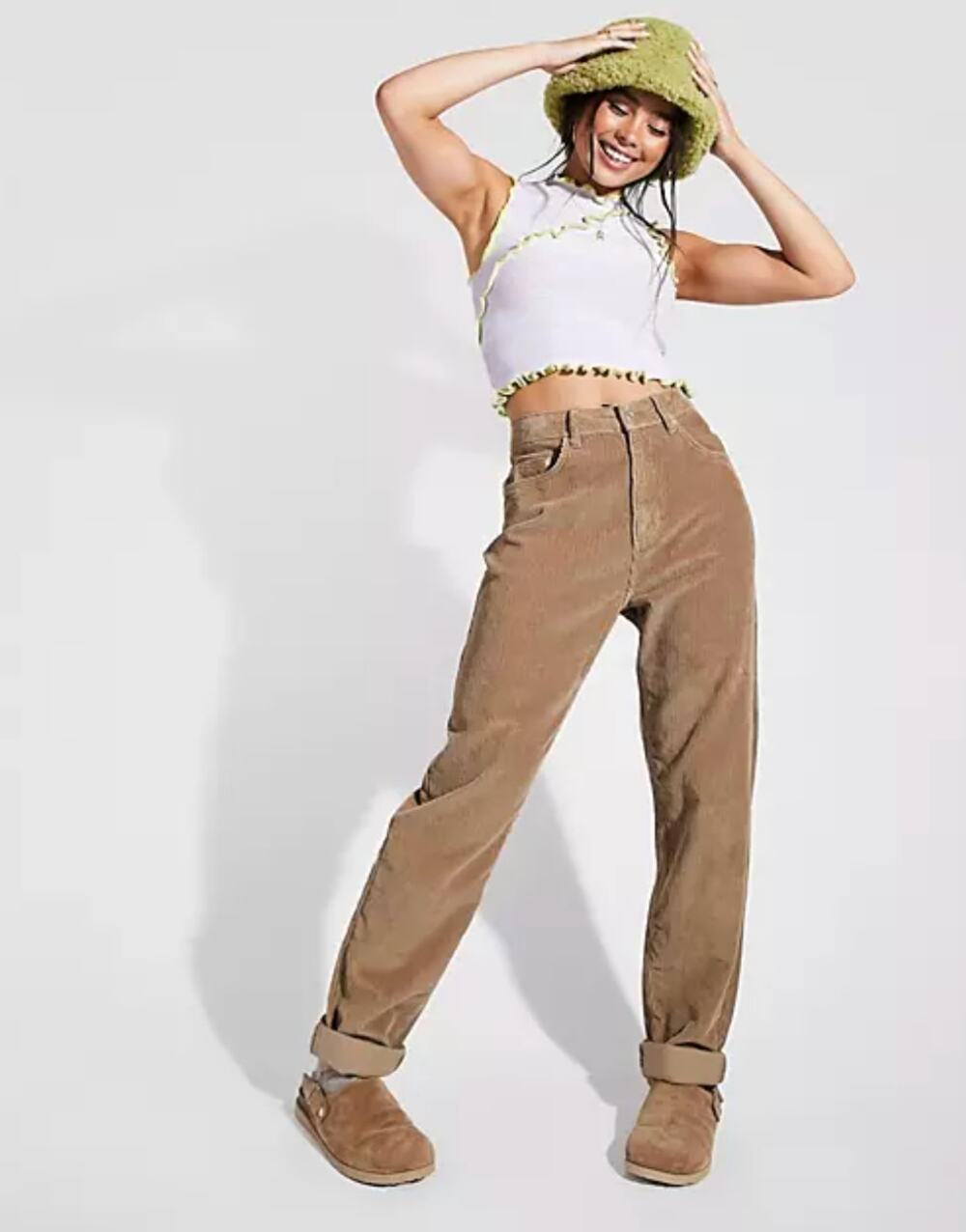 ASOS Tan Biscuit Cord Cotton High Rise Slouchy Mom Jeans Pants Size 28/32 NEW